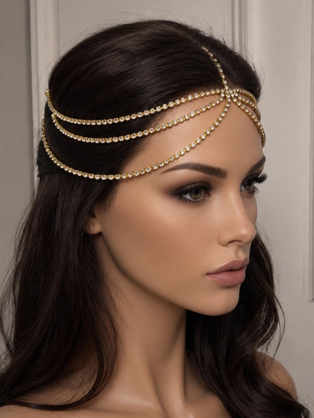Masquerade Rhinestone Headpiece | Gold Costume Hair Chain